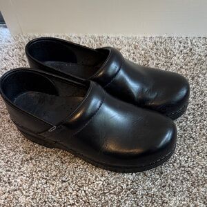 Dansko Black Slip-On Leather Clogs